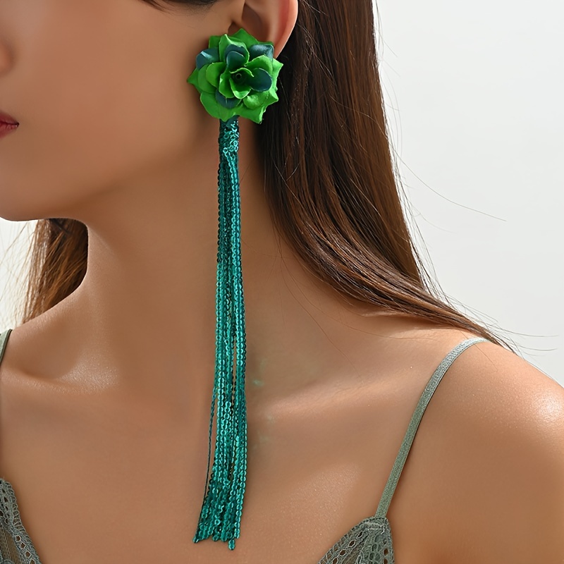 

Exaggerated Flower Tassel Dangle Earrings Elegant Style Banquet Stage Earrings