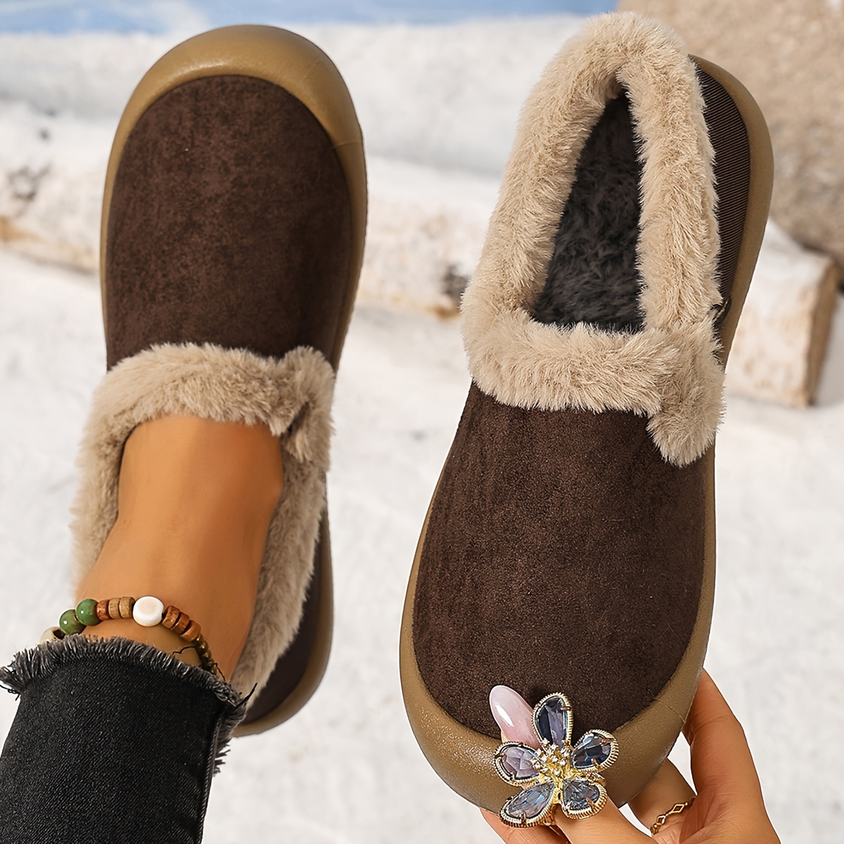 TEMU Women's Winter Lightweight Fleece-lined Warm Short Boots, Fleece-lined Warm Shoes, Style, Suitable For , Ideal Gift For Women In Winter, Women