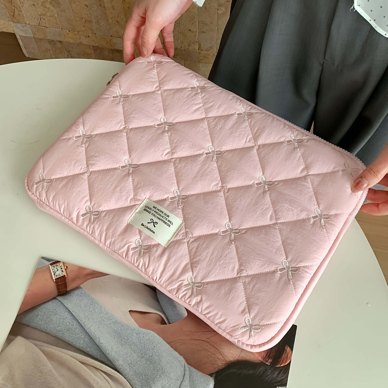 TEMU Sac pour ordinateur portable brodé d'un arc de 11 pouces, 13 pouces et 15 pouces, compatible avec Macbook et iPad, sac de protection pour