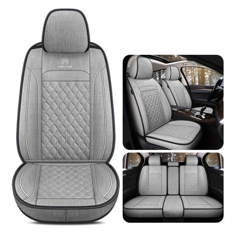 

5-seat Car Seat Covers, Breathable Linen Seat Cover Seat Cushion, 4 Seasons Universal Fully Wrapped Durable And Comfortable Seat Protector, Gray