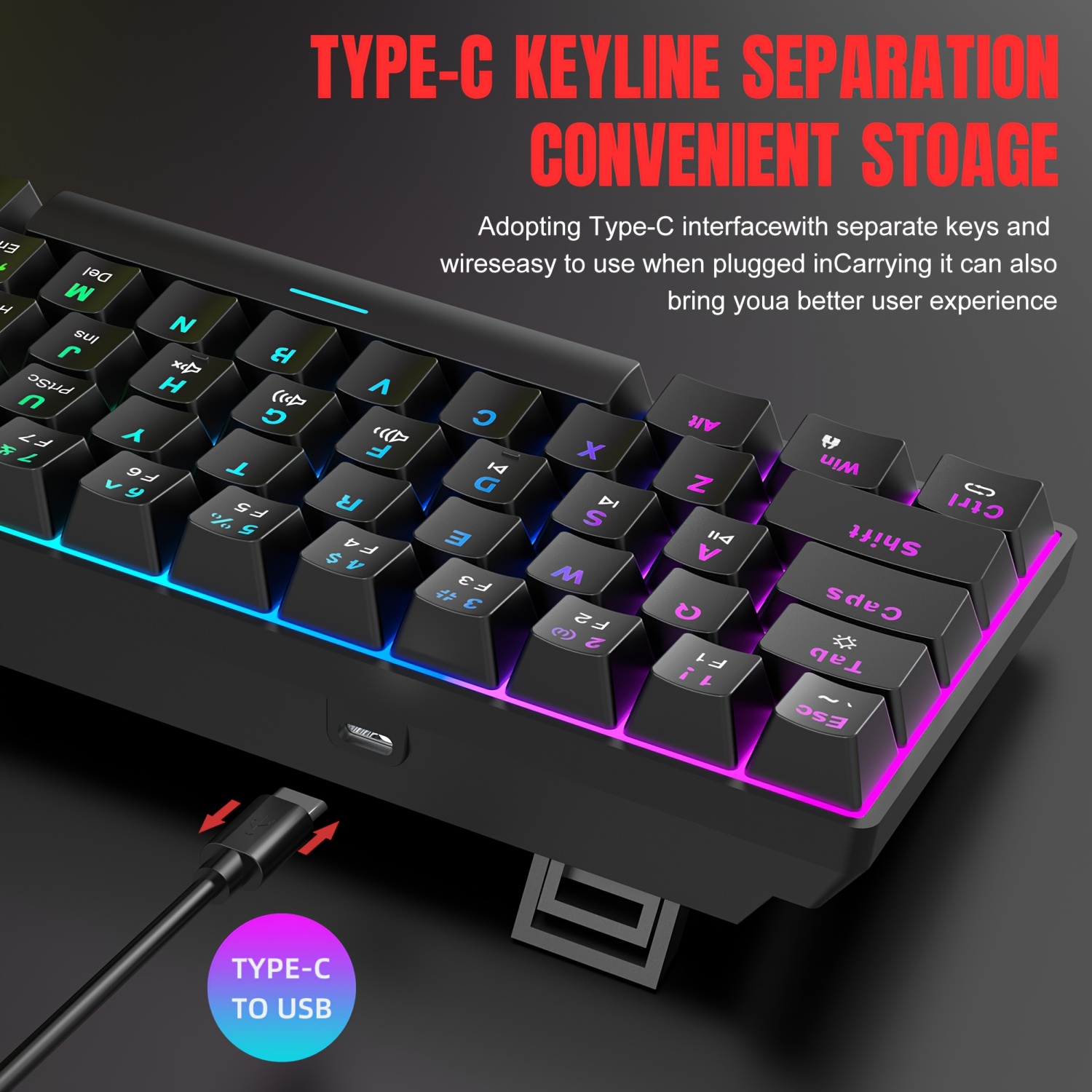 60 size new 61 key wired mechanical keyboard rgb light - Temu