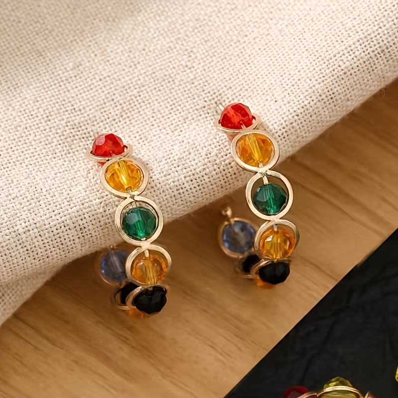 Women's Hollow Inlaid 7pcs Colored Bead Earrings