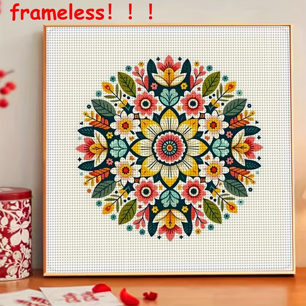 TEMU 1 Set Complete Diy Stitch Kit With Colorful Mandala Floral Patterns - Complete Embroidery Set Suitable For Adults & Beginners, Relaxing Handmade