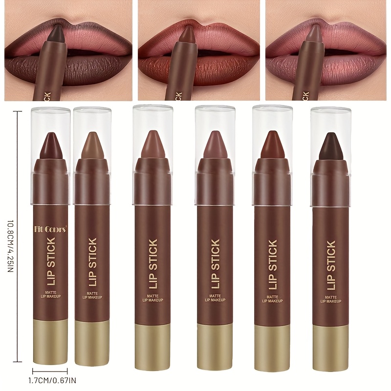 TEMU 6pcs Long-lasting Matte Brown Lip Liners | Smooth Contour, Define & Fill Lips, Makeup, Essential For Easter And Summer