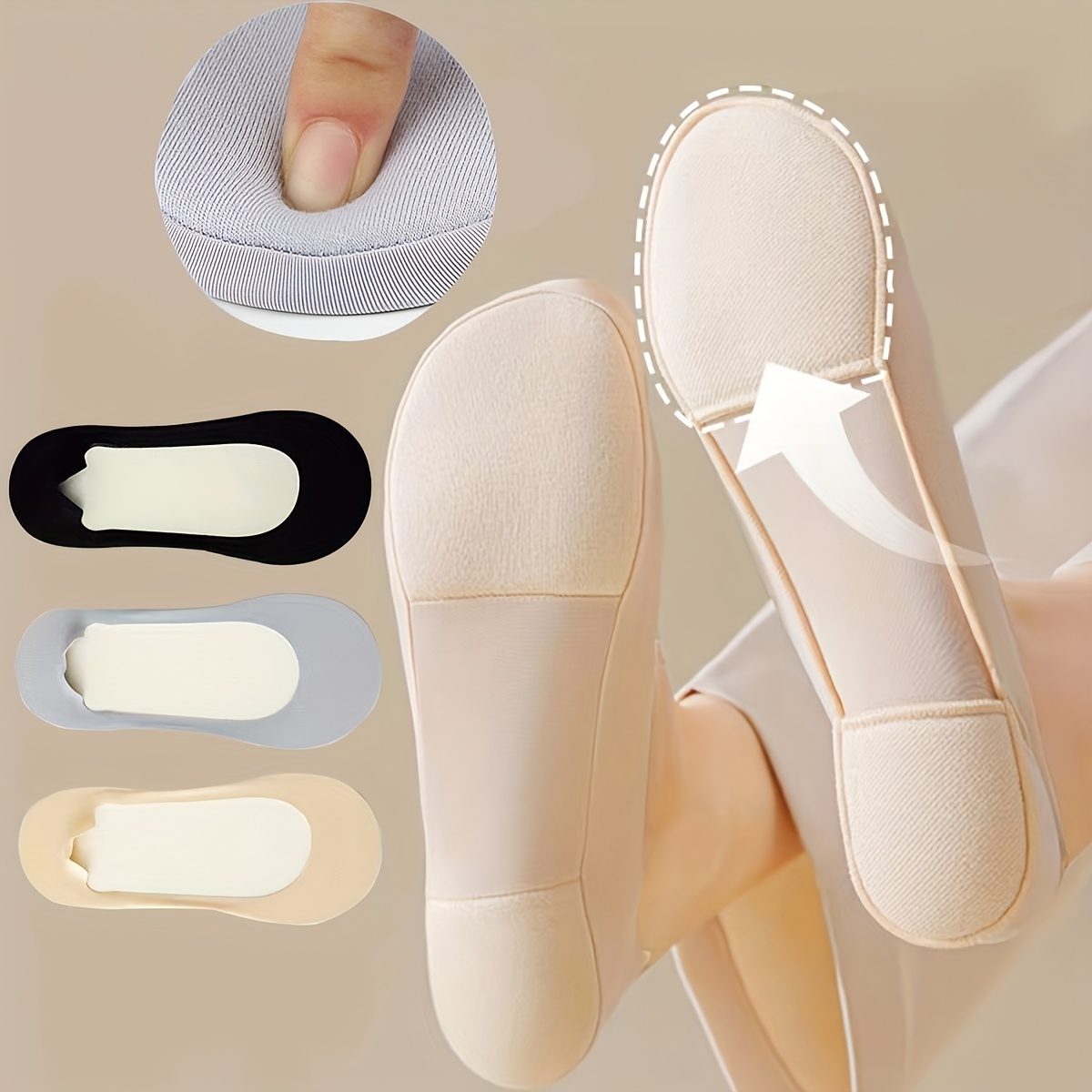 2 piezas de almohadillas   invisibles para calcetines de corte  , plantillas interiores antideslizantes y cómodas para calzado Detalles del producto 1