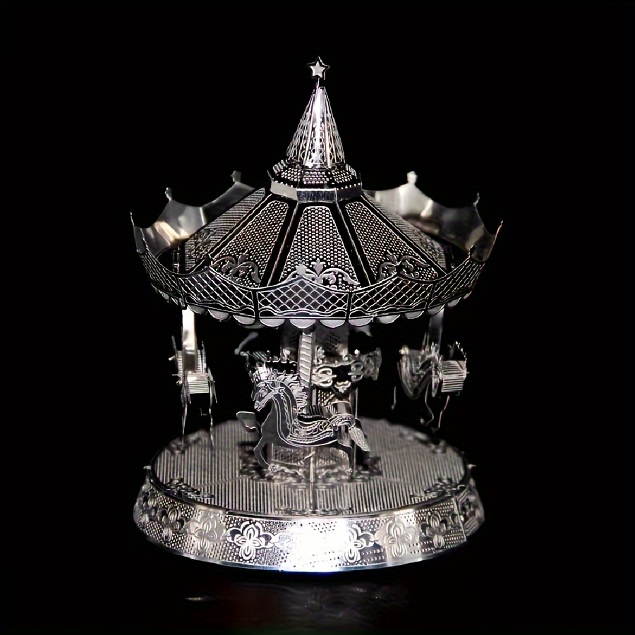 Image of Diy Metal Assembled Toy Carousel Model 3d Stereoscopic Game Puzzle Creative Toy Playground Model Crafts Home Decoration Desktop Ornaments Christmas And Halloween Gift Toys
