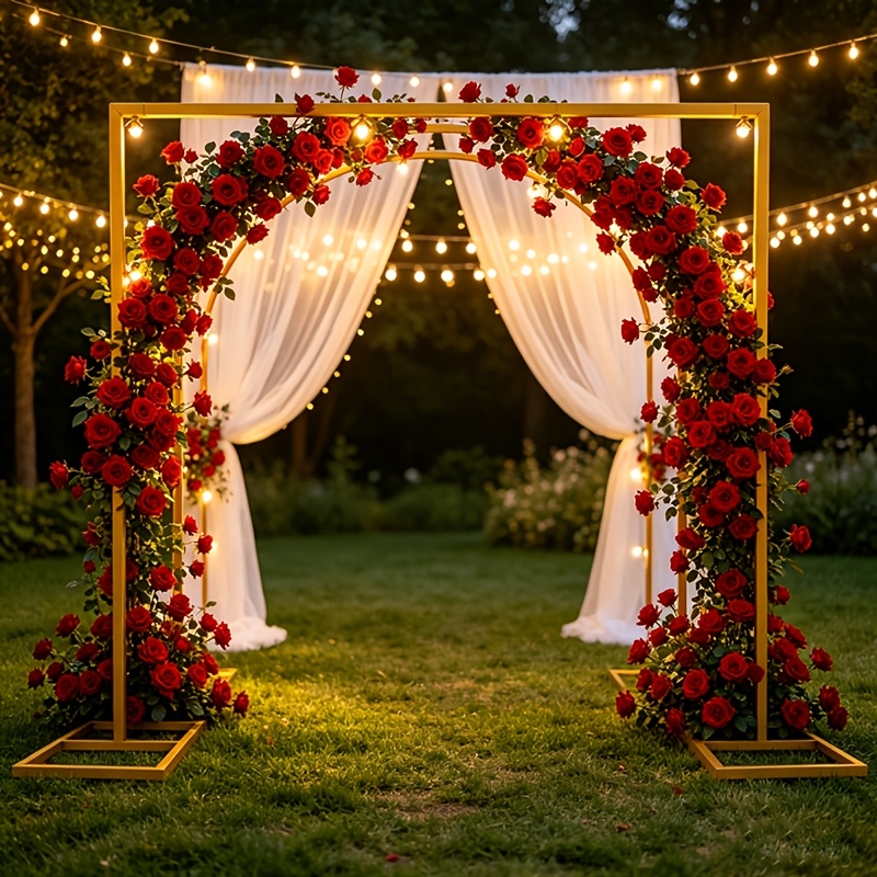 TEMU de boda metálico de gran tamaño de 3 m, soporte para de boda dorado, de globos, de flores reutilizable para telón de con base, para de boda y ,