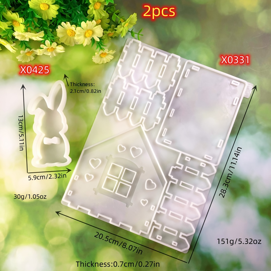 Image of Easter Rabbit Gypsum Ornament Silicone Mold Diy Handmade Rabbit Fence House Ornament Decoration Handicraft Gift Casting Mold Gypsum Cement Epoxy Resin Silicone Mold