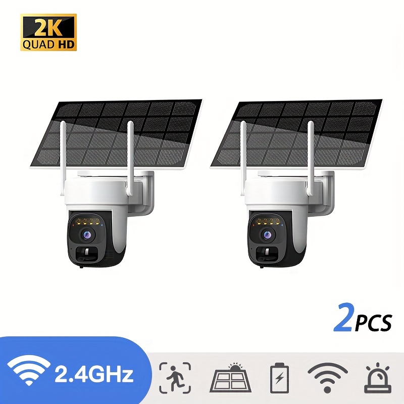 TEMU 2pcs [4x ] Solar Security Cameras Wireless Outdoor Cameras With Spotlight, 360Â° Ptz Battery Powered Wifi Cameras For Home Security, Motion
