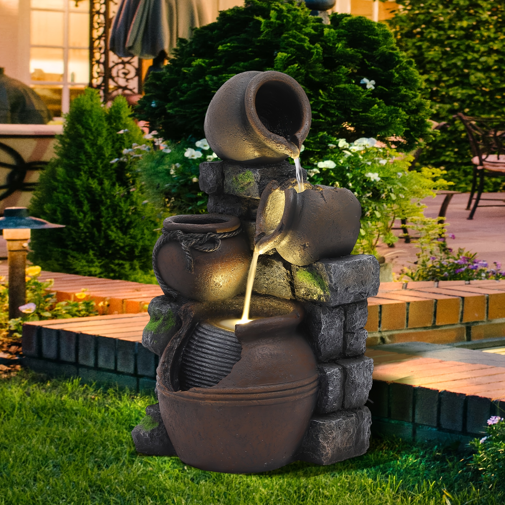 Temu – TEMU 4-tier Garden Waterfall Fountain Outdoor – Water Fountains And Waterfalls, Outdoor/indoor Floor Standing Resin Water Fountain For Patio, Garden