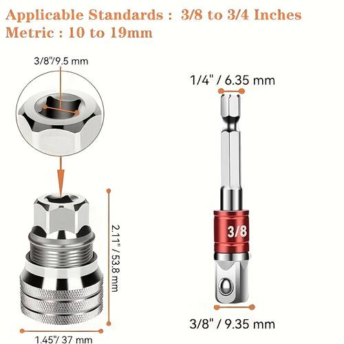 photo de l'article Clé à douille universelle réglable, applicable aux dimensions métriques standard 10-19 mm, clé à cliquet de 3/8" à 3/4", nouvel ensemble de clés à douille à entraînement réglable mise à jour 2023, applicable aux clés dynamométriques à entraînement de 3/8" et aux perceuses électriques