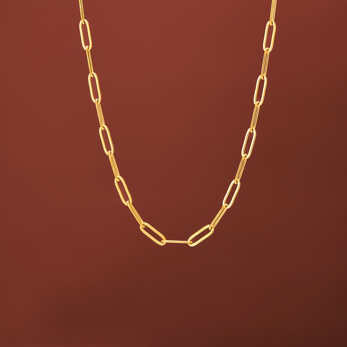 TEMU 18k Golden Plated Adjustable Necklace With Rectangular Design - Hypoallergenic Women's Jewelry Gift, 18-24 Inch Chain, Suitable For Christmas,