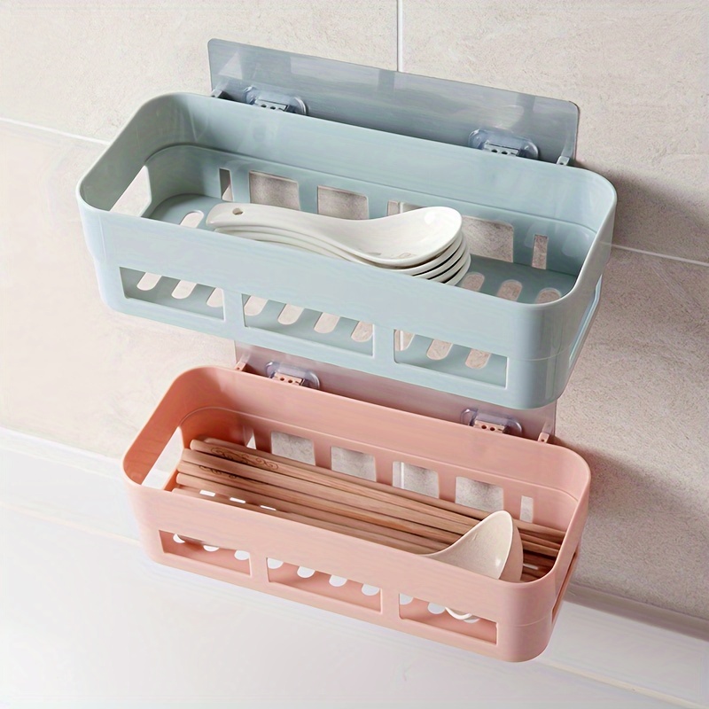 1pc wall mounted bathroom organizer shelf self   no drill storage rack for shampoo shower gel plastic shower caddy dish sponge holder   plastic no electricity needed details 3