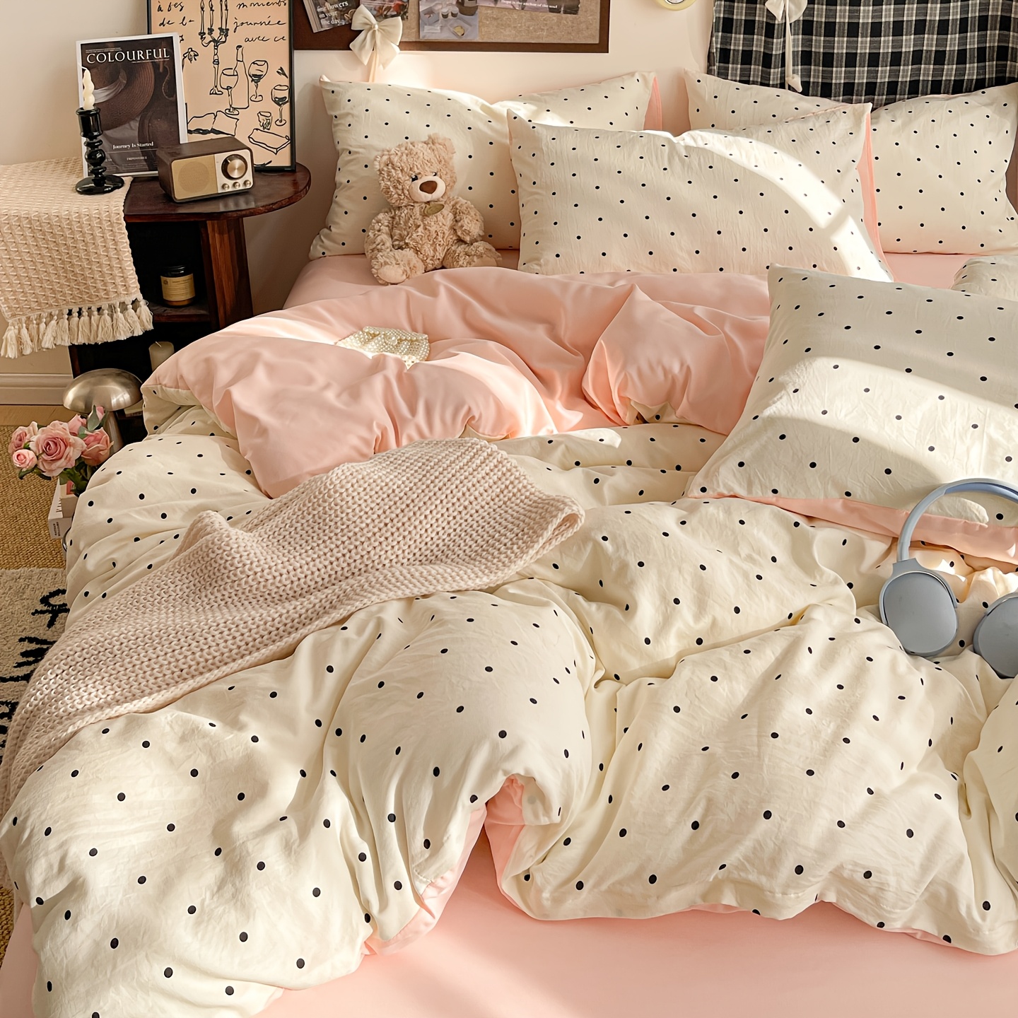 TEMU A 3pcs Black Polka Dot Bedding, Which Includes 1 Duvet Cover And 2 Pillowcases (excluding Any Inserts), Features A Zipper For Easy Removal And