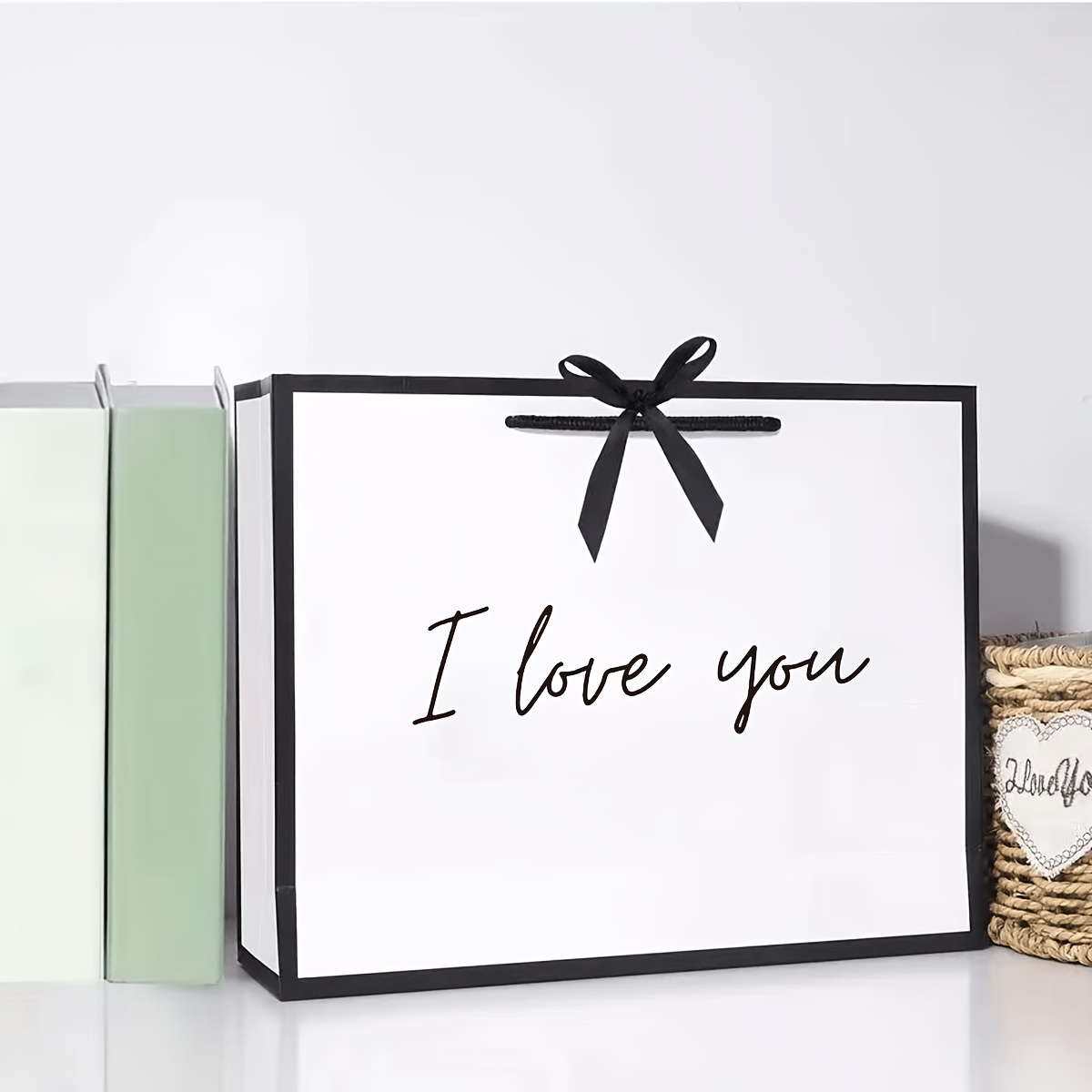 E-shop "Ich liebe dich" Geschenktüte, Papier Geschenktüte, leichte und faltbare Einkaufstasche, perfekte Geschenktüte für Freundin, Freund, Ehemann,