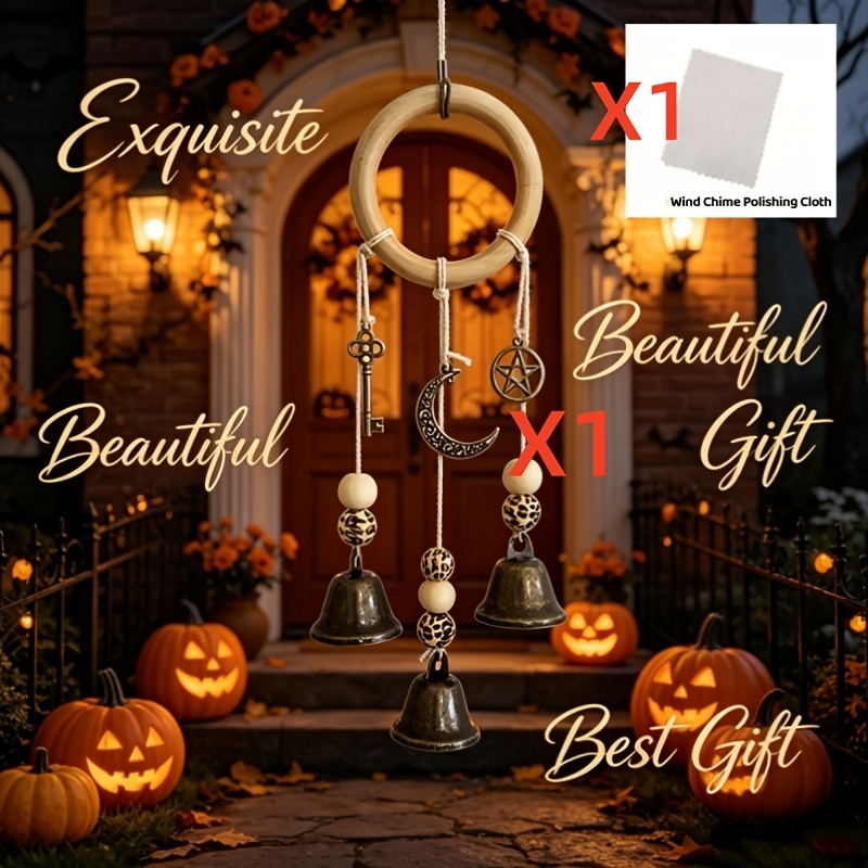 TEMU Kit Halloween 2 pezzi: 1 Campanaccio a Vento Strega con 1 per la Pulizia, Decorazione Retro a Forma di Stella con a Chiave, per , Terrazza e
