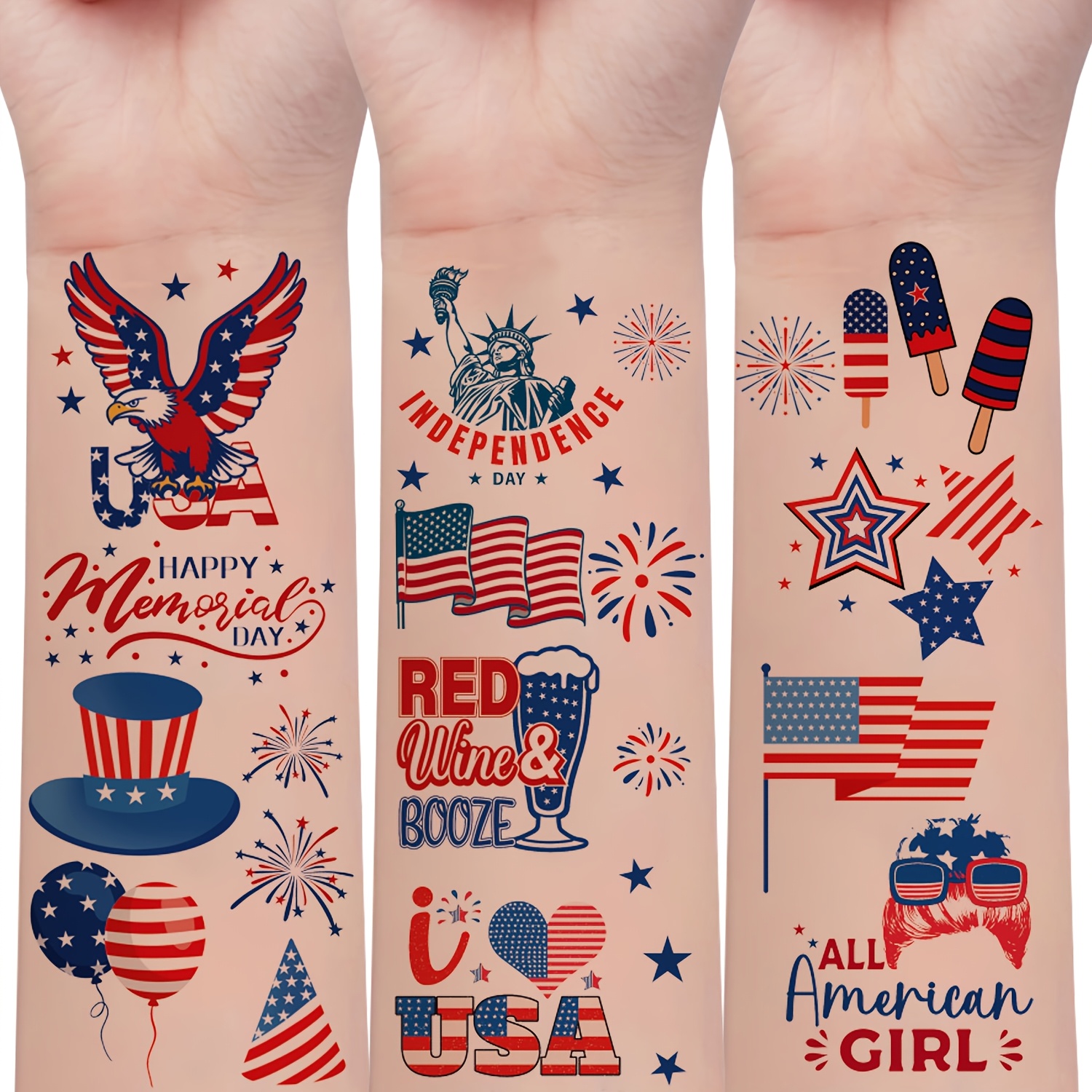 10 sheets of american   flag element pattern temporary tattoo stickers