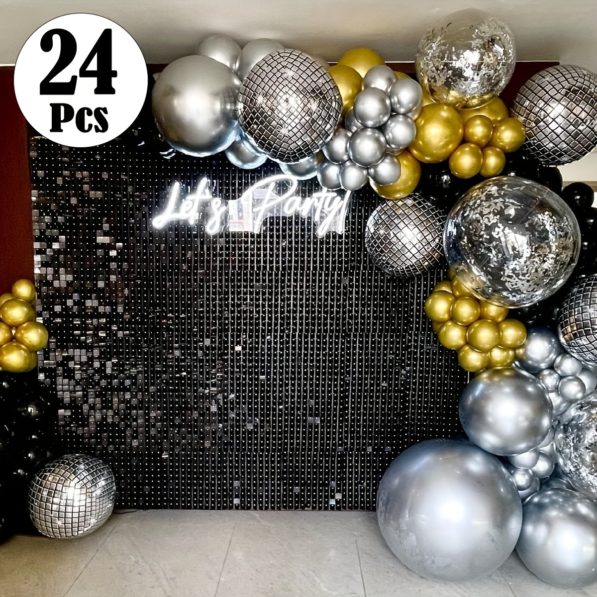 Black Shimmer Wall with Balloon Garland - PARTY BALLOONS BY Q