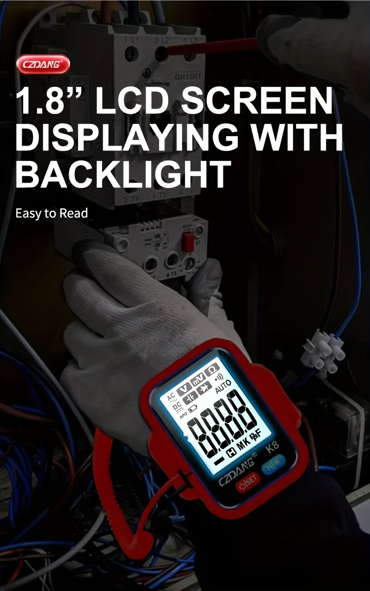 1 unidad CZDANG Multímetro Digital Tester de Muñeca - Mini Multímetro Portátil Wearable para DCV/ACV, Resistencia y Continuidad con Pantalla LCD, Recargable via USB, Diseño Compacto para Electricistas, DIY, Trabajo de Campo, Herramienta Electricista, Herramienta Moderna, Electrónicos Durables