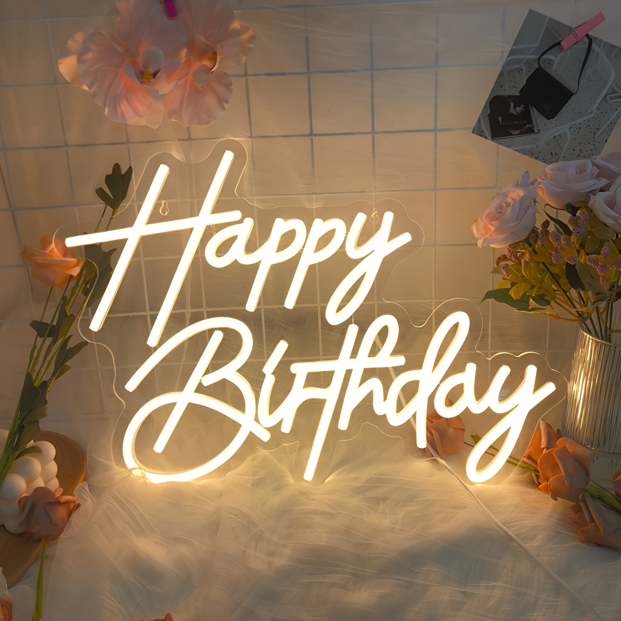 E-shop LIUYANG Happy Birthday Neon-Schild, dimmbare LED-Wanddeko für unvergessliche Feiern | Warmweiß leuchtender Party-Hintergrund für