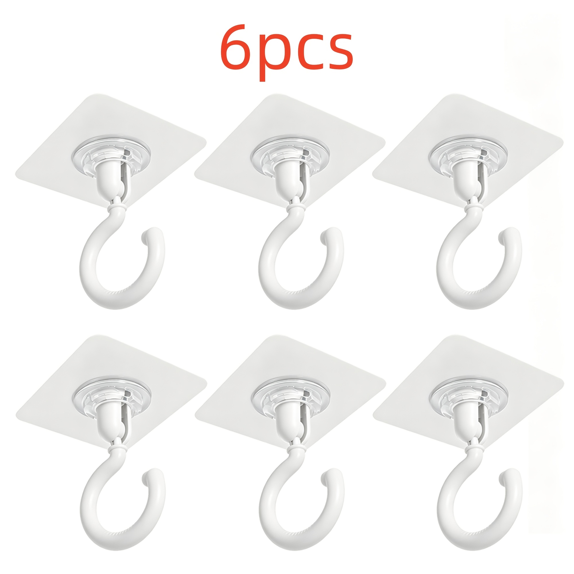 3/6/9pcs 360° Rotatable Adhesive Hooks, Ceiling Hooks, Removable Wall Hanging Hooks For Home, Kitchen, Bathroom, Bedroom, And Garden, Utility Hooks