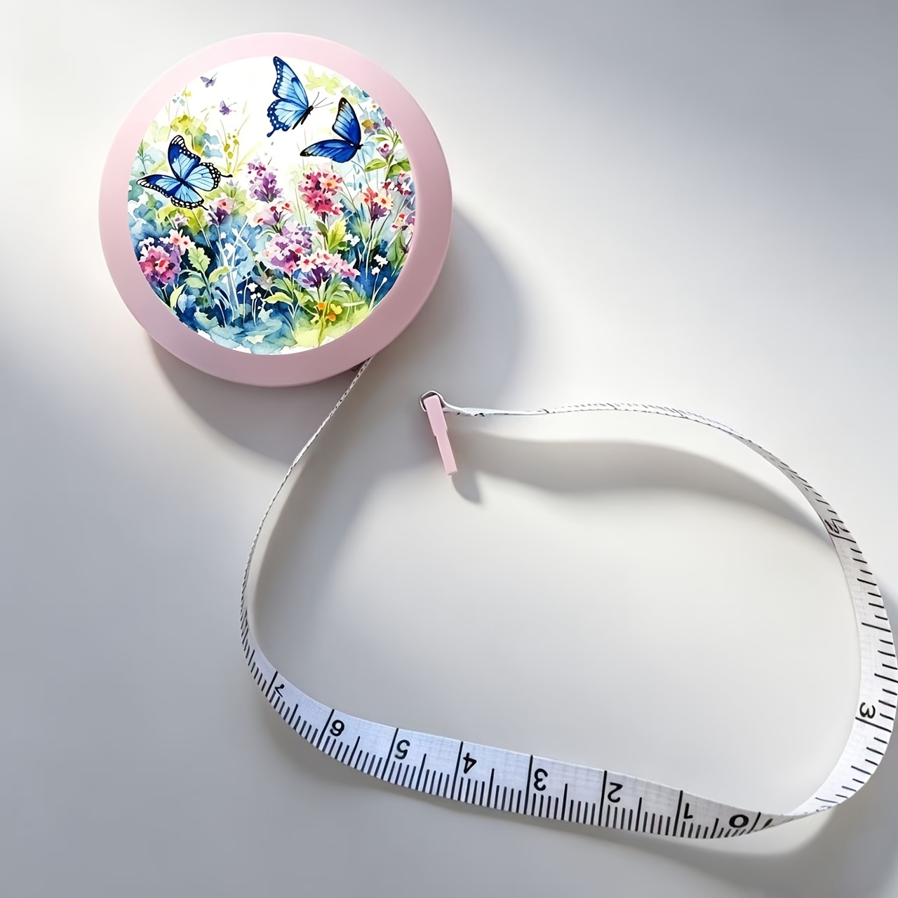 TEMU 1 pièce Mini mètre ruban rétractable avec imprimé floral aquarelle - Échelle adaptée , la couture, de corporelles, mètre ruban portable en cuir
