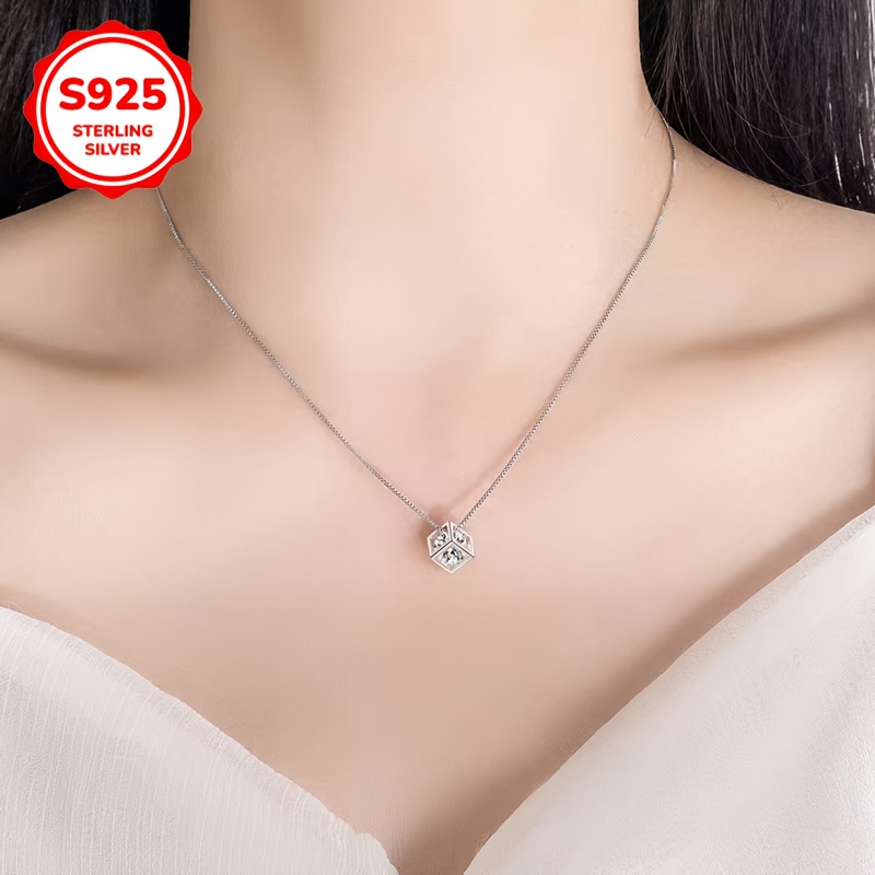925 Hypoallergenic Sparkling Cube Pendant Necklace, Versatile Gift