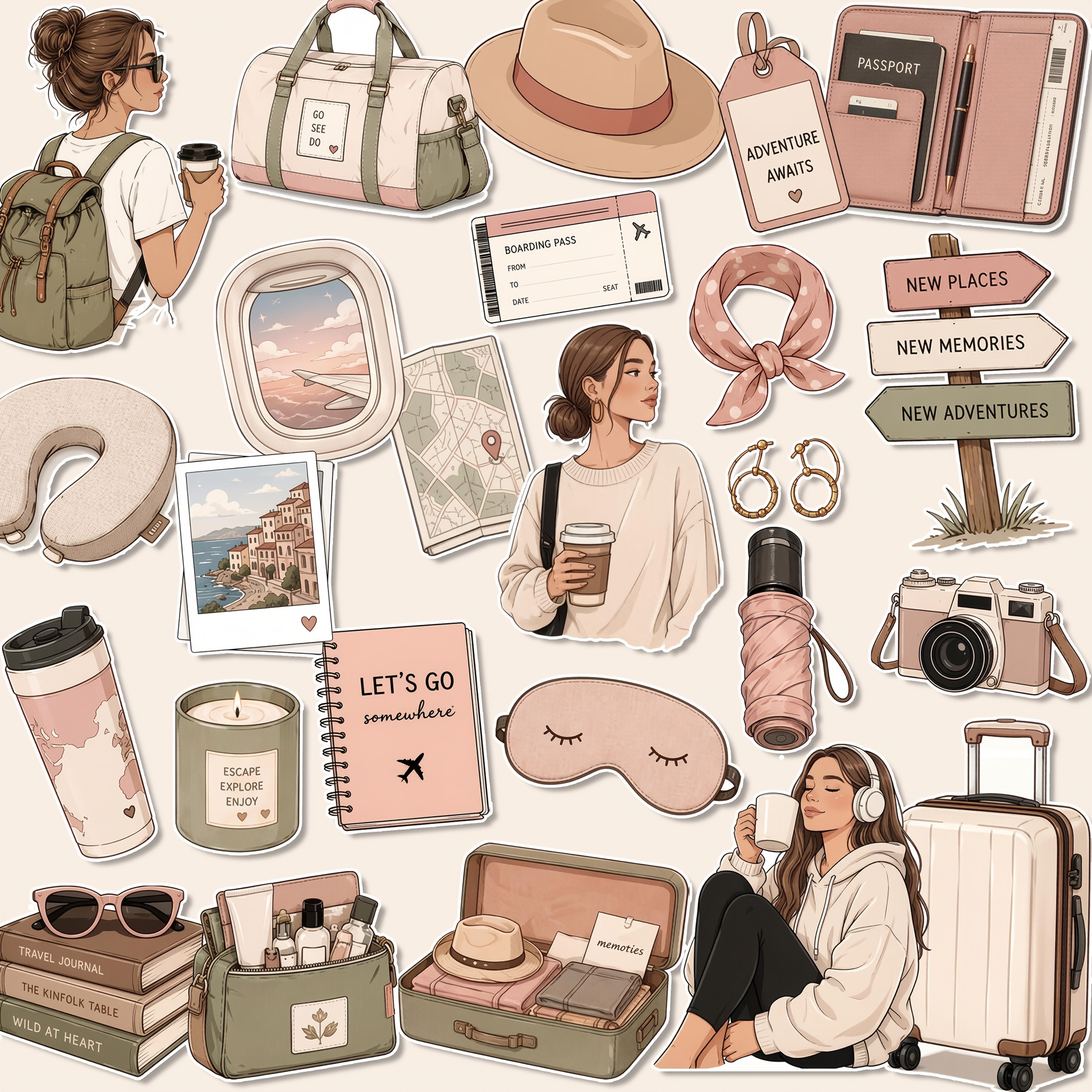 TEMU 1 Set, Autocollants fraîchement dessinés sur le thème du voyage, Autocollants de planification, Autocollants de bureau, Autocollants cadeaux d'