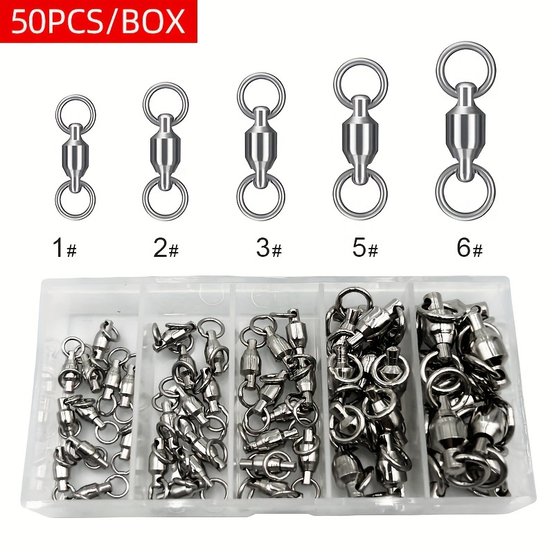 

50pcs/box Stainless Steel Ball Bearing Swivels Fishing Saltwater Solid Swivels Heavy Duty Terminal Tackle Fishing Swivels Snaps