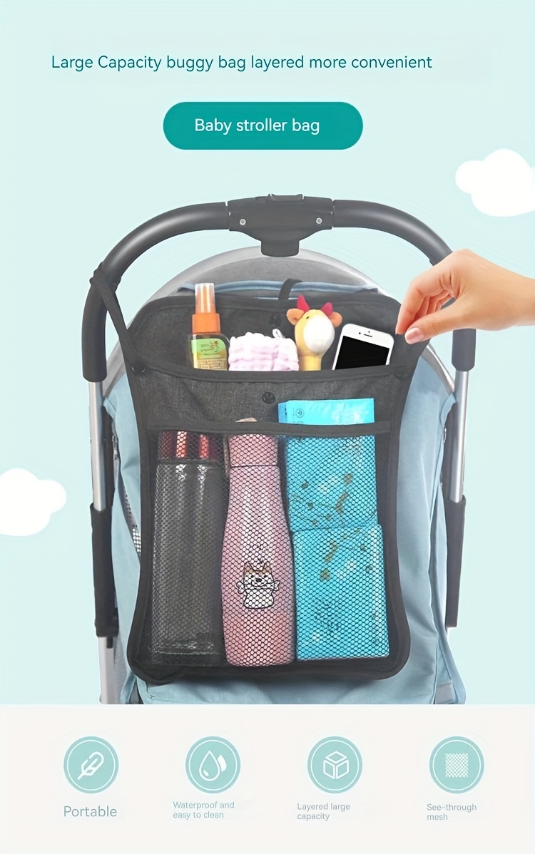 1pc stroller hanging bag storage bag double layer thickened stroller hanging mesh bag details 0