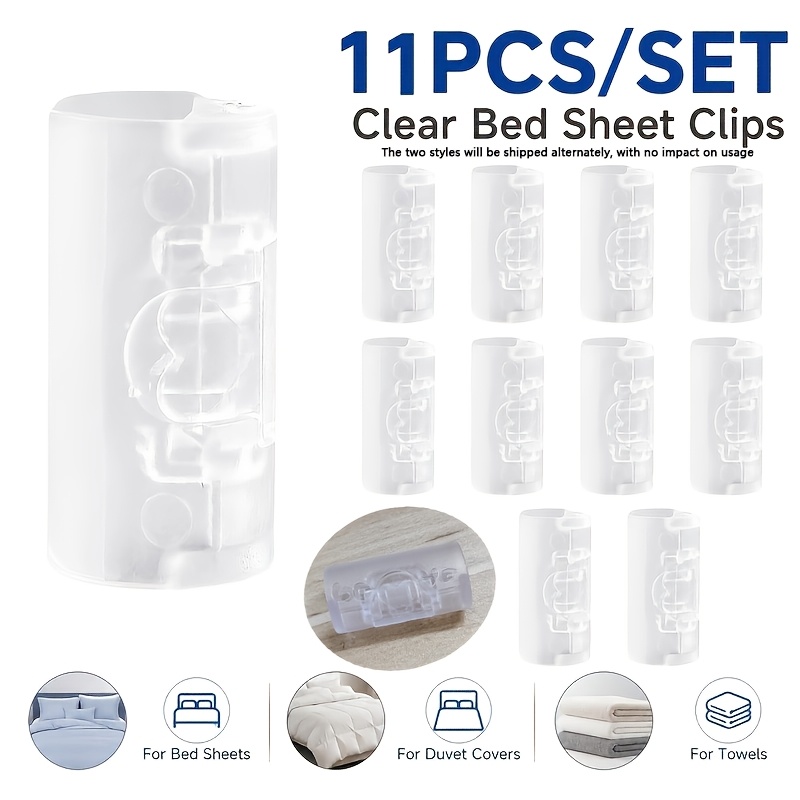 TEMU 11pcs Set Transparent Bed Sheet Fasteners, No-pin Duvet Cover Anti-slip Clips, Household Fitted Sheet Corner Clips, Towel Storage Clips, Snack
