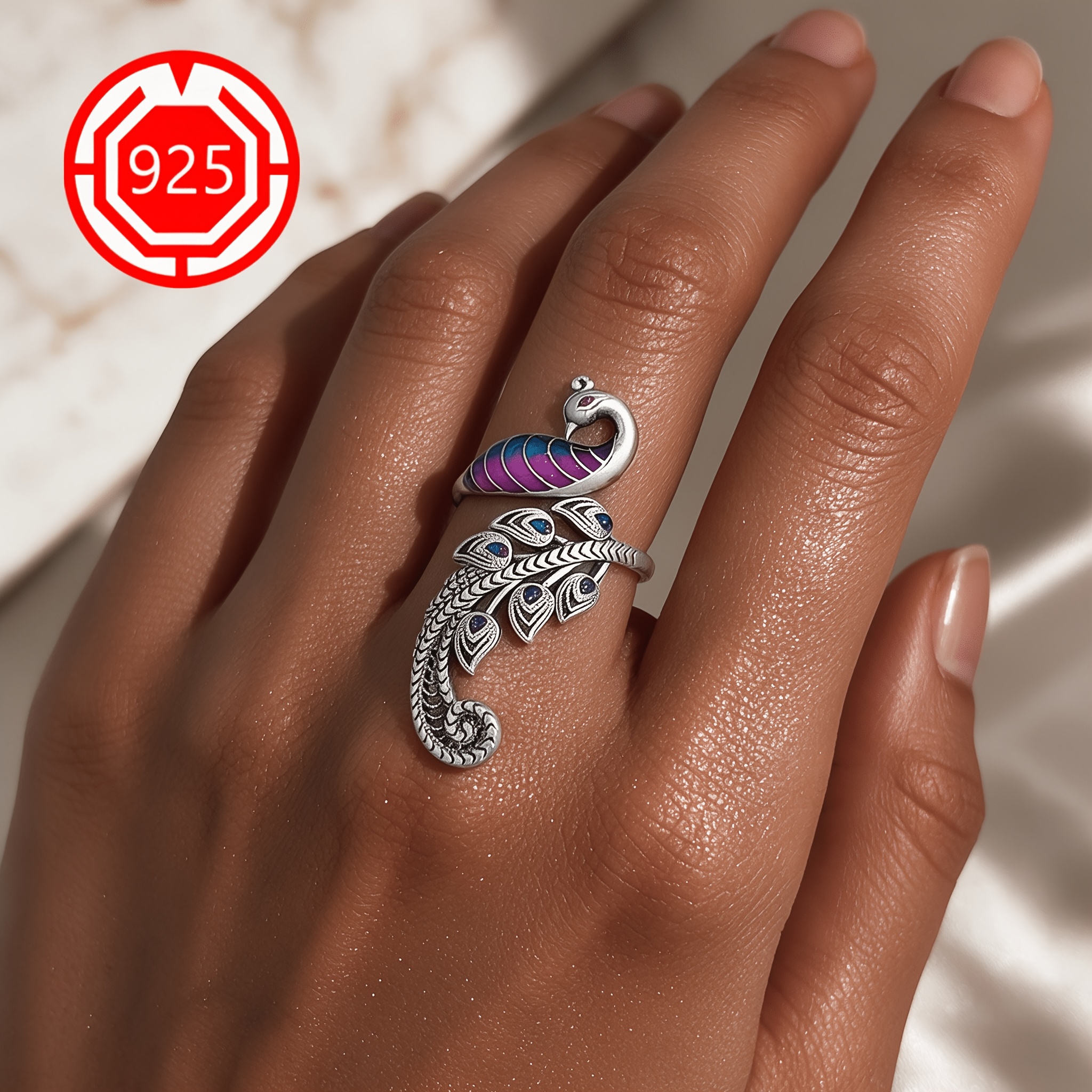 925 Silver Irregular Hollow Pattern Adjustable Ring, Vintage Design