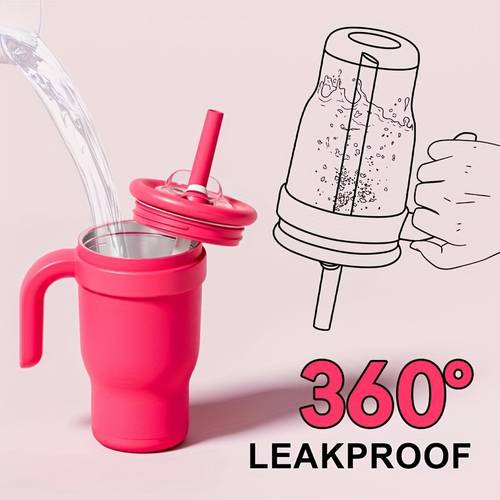 tumbler with handle insulated water bottle with straw and 2in 1 lid stainless steel cup travel coffee mug for sports office gym stickers