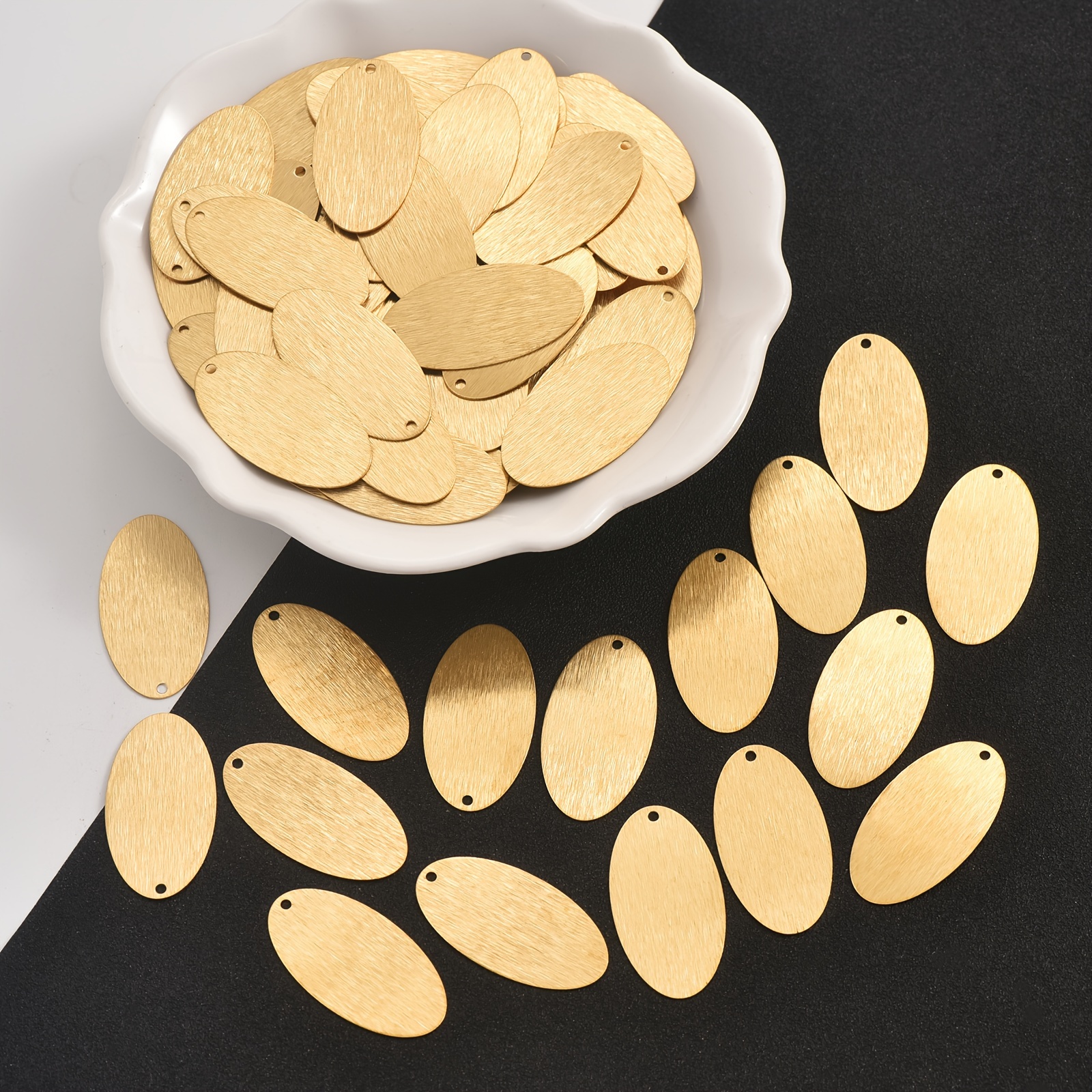 

8pcs/20pcs Set Of Brass Brushed Geometric Single Hole Oval Pieces Used For Making Fashion Necklaces Earrings Pendants