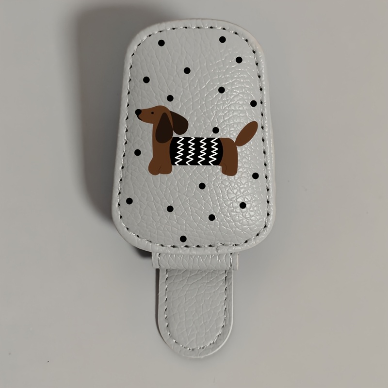 TEMU Polka Dot Dachshund Car Visor And Holder - Pu Dashboard With Adorable Dachshund, Suitable For Fashion Glasses, Cards, Postcards Storage, Durable