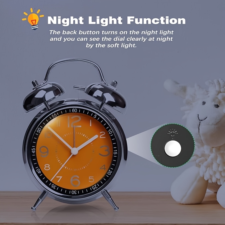 chic metal alarm clock with glass face luminous silent quartz movement anti fall design for bedroom office decor battery operated aa no battery included details 2