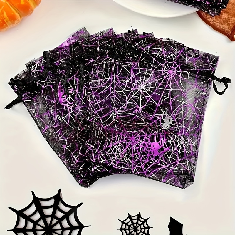 

20pcs Spider Web Drawstring Gift Bags - Multifunctional Mesh Pouches For Party Favors, Candy, Jewelry, And Goodie Packaging With Ribbon Tie Accessory