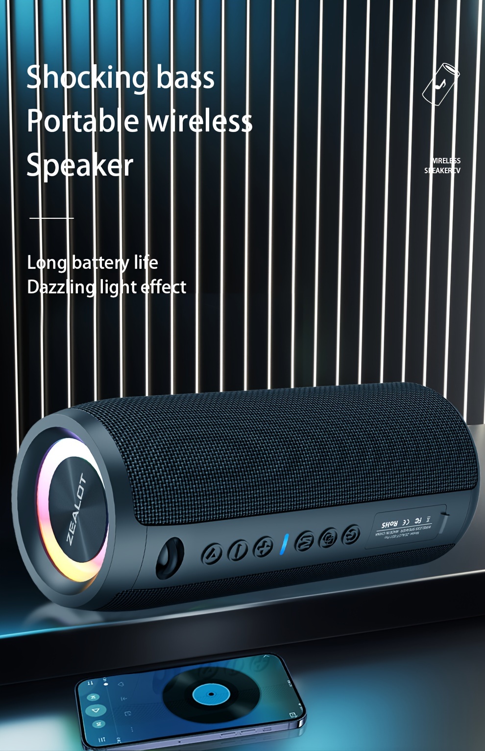 ZEALOT S51 Pro Haut-parleurs sans fil 40W - 16 heures d'autonomie, double appairage, basses explosives, IPX5, subwoofer portable avec port Type-C, chargement USB-C, son surround 7.2, pour la maison, la voiture, le camping, les voyages et l'extérieur