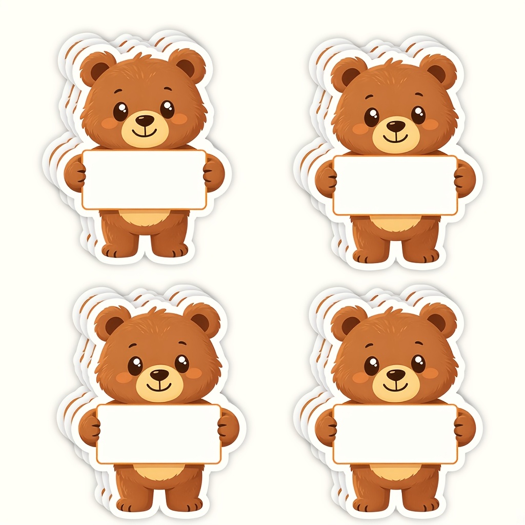 16pcs Cute Bear Paper Name Labels with Strong Adhesive for Classroom