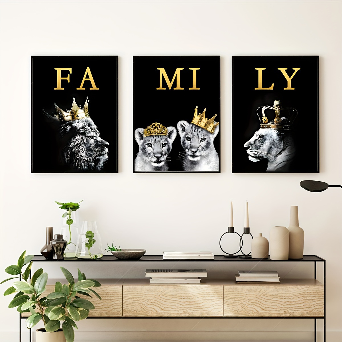 

3pcs/set Modern Canvas Painting, Abstract Male Lion And Wearing Crown Posters And Print, Canvas Painting, Art For Living Room Cuadros Decor,