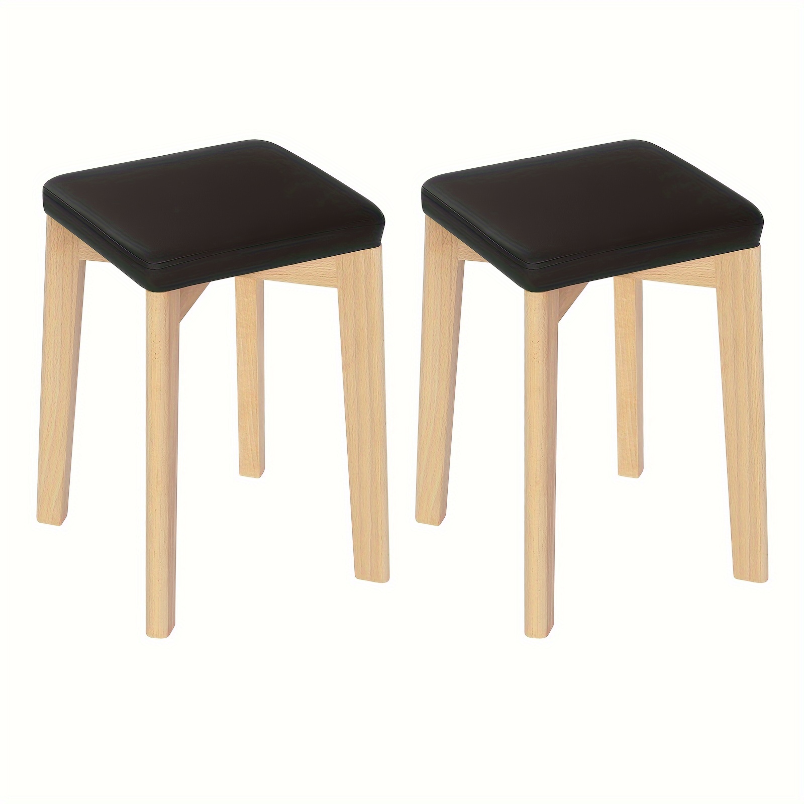 Image of 2pcs Dining Room Chairs Solid Wood Kitchen Chair Dining Room Wooden Stools With Upholstered And Pu Covered Seat Upholstered Chair Wooden Chair