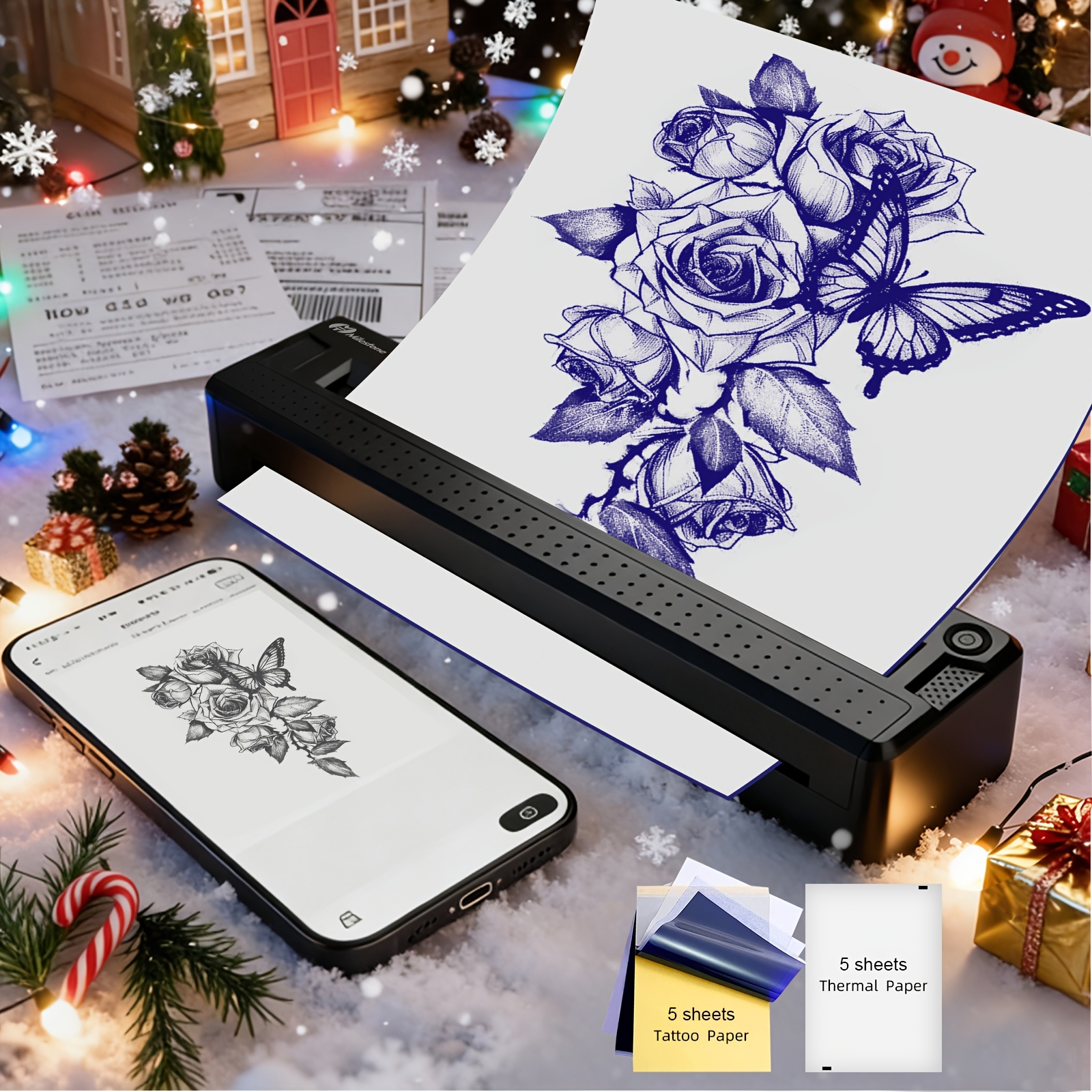 TEMU 2026 New Inkless A4 Thermal Printer, Document Printer & Tattoo Transfer Printer, Wireless Thermal Printer Compatible With Smartphones Tablets,