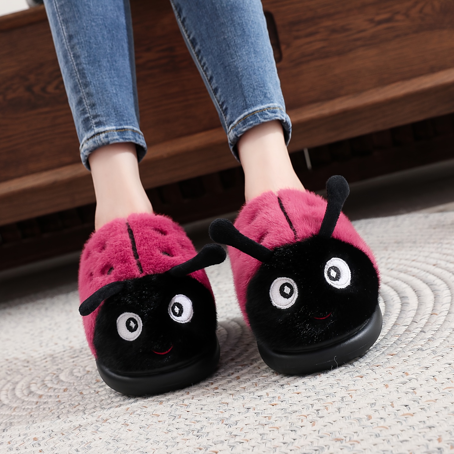 TEMU A Pair Of Cute Star Ladybugs, Cute And Cozy In Autumn And Winter, Warm Indoor And Outdoor Slippers For Parents And, Women Shoes