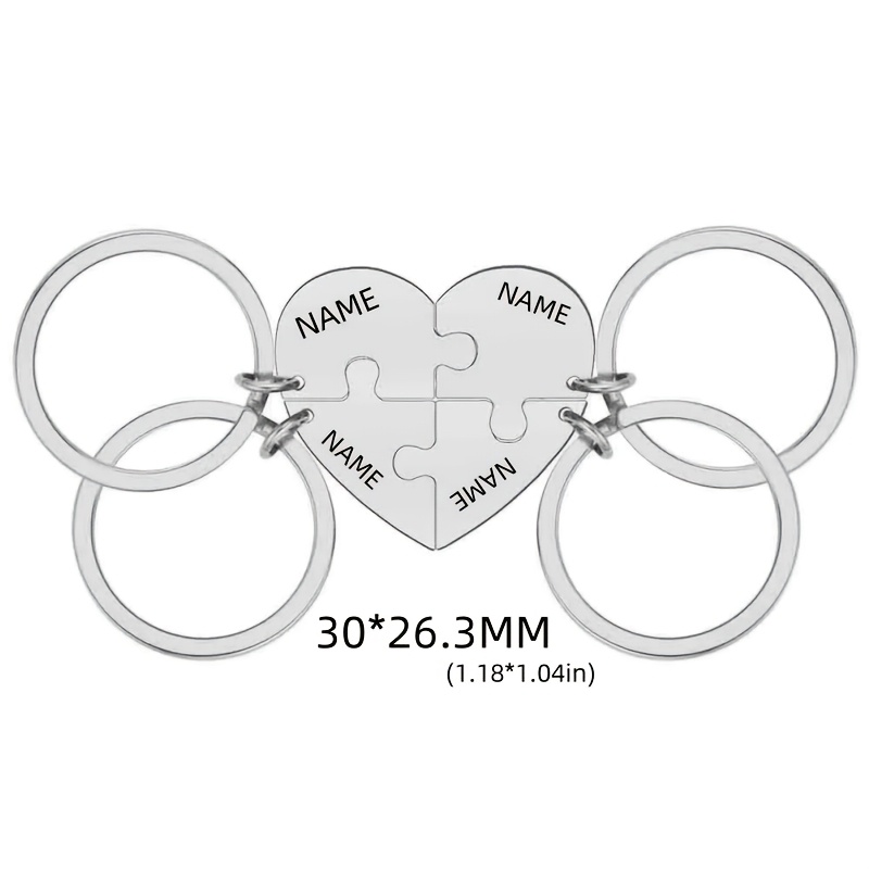 E-shop 2er/3er/4er/5er Set Personalisierter Edelstahl EUEAVAN Marken Gravur Namensbuchstabe Herz Puzzle Anhänger Schlüsselanhänger, Unisex Design,