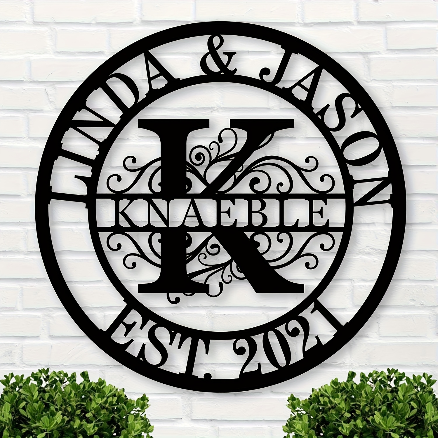 personalized family name year metal wall plaque custom initials and   date engraving heavy duty   metal decor no wiring needed   office living room business decoration anniversary wedding   gift vintage floral like patterns     recognition metal wall decor classic scrollwork design noelectricity required   engraving  