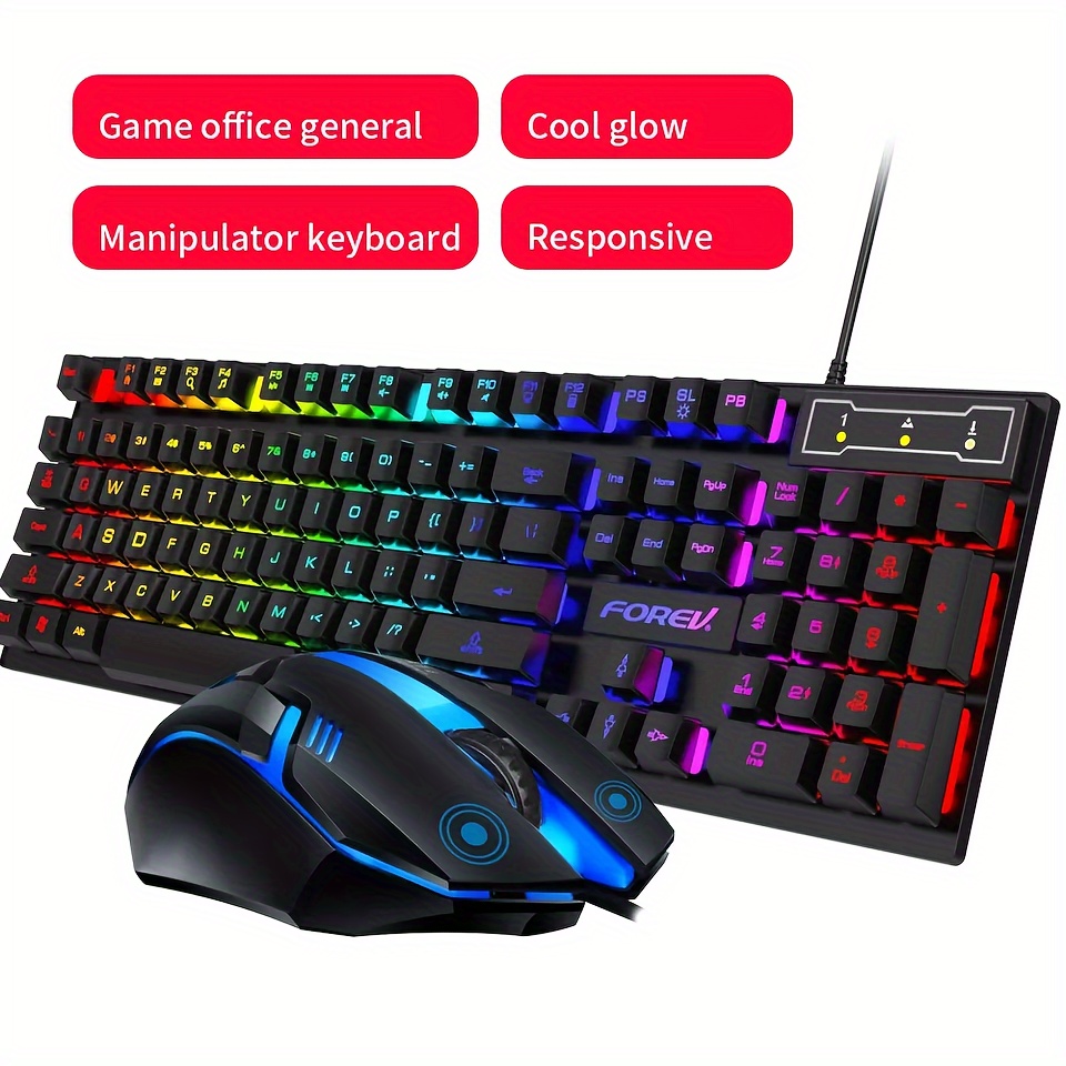 

Rainbow Rgb Full Size Us Keyboard Mouse Combination Set Wired Gaming Office