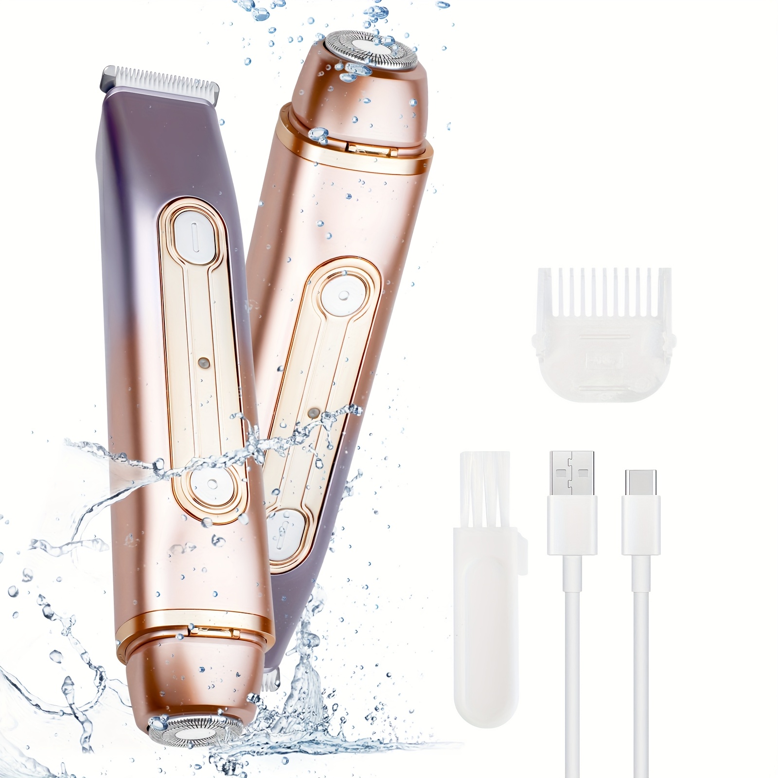 2-in-1 Women's Electric Shaver Dual Head Bikini Trimmer For Women Wet And Dry Use Body Hair Trimmer And Facial Hair Remover For Bikini Underarm Leg Arm Body Face, (gradient Color)