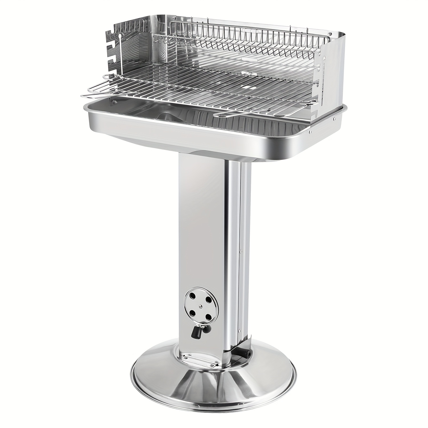 TEMU Stainless Steel Charcoal Grill, Column Grill, Bbq Grill For Camping, Beach, Garden, Party, With Height-adjustable Grill Grate, Storage Basket,