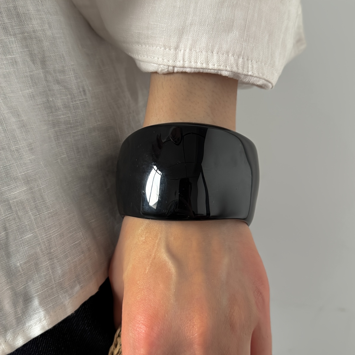 3pcs Black Resin Bracelet Set, Minimalist Collection