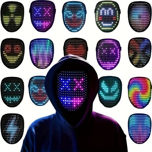 gesture sensing light up mask led face transforming mask halloween mask 25 moving and 25 still pictures costume cosplay party